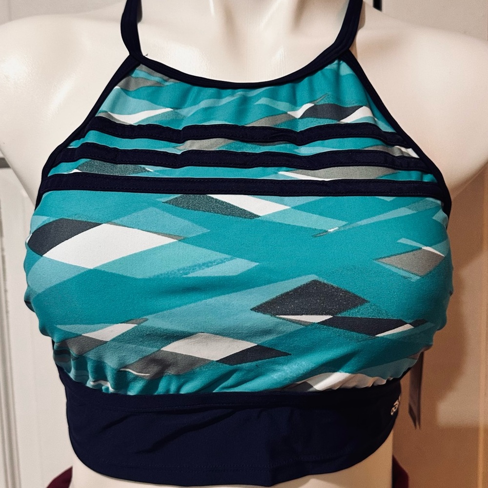 ADIDAS Women's Overlay Stripe Crop Bikini Top AQU Size L